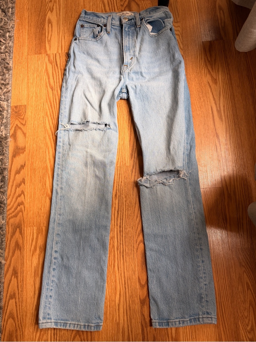Abercrombie & Fitch Light Blue Distressed Straight-Leg Jeans